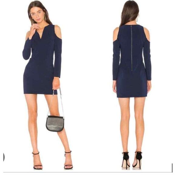Alice + Olivia Navy Blue Cold Shoulder Niko Sheath Dress Sz 6 - Picture 1 of 11